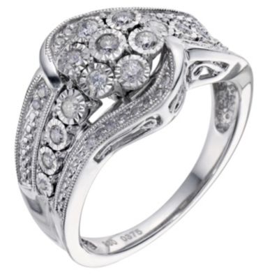 Silver & Diamond Cluster Ring - Product number 9217096