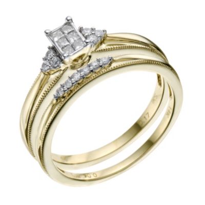 14ct Yellow Gold 0.20 Carat Diamond Bridal Ring Set - Product number 9219676