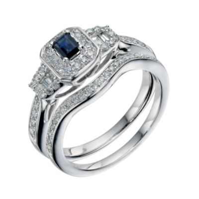 9ct White Gold 0.50 Carat Diamond & Sapphire Bridal Set Ring - Product number 9222057