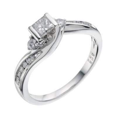 18ct White Gold 0.50 Carat Diamond Square Solitaire Ring - Product number 9223517