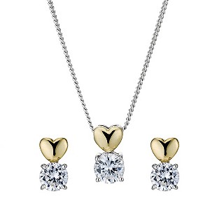 Silver & 9ct Gold Cubic Zirconia Pendant & Earrings SetSilver & 9ct Gold Cubic Zirconia Pendant & Ea