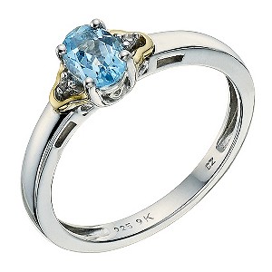 Silver & 9ct Yellow Gold Cubic Zirconia & Blue Topaz Ring