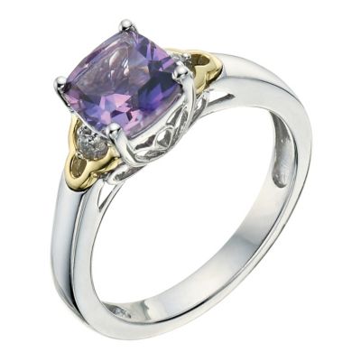 Silver & 9ct Yellow Gold Cubic Zirconia & Amethyst Ring - Product number 9236929