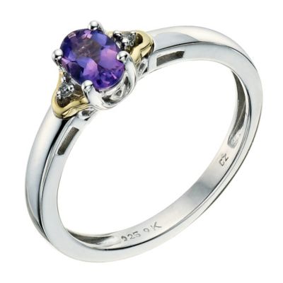 Silver & 9ct Yellow Gold Cubic Zirconia & Amethyst Ring - Product number 9237089