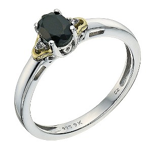 Silver & 9ct Yellow Gold Cubic Zirconia & Sapphire Ring