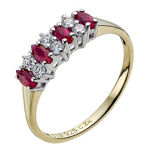 H Samuel Silver and 9ct Yellow Gold Created Ruby Ring