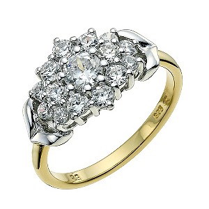 Silver & Rolled Gold Cubic Zirconia Cluster Ring