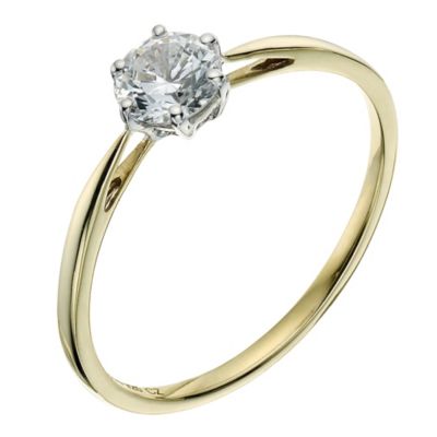 Silver & 9ct Yellow Gold Cubic Zirconia Solitaire Ring 5mm - Product number 9239367