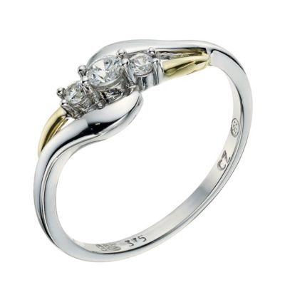 Silver & 9ct Yellow Gold Three Stone Cubic Zirconia RingSilver & 9ct Yellow Gold Three Stone Cubic Z