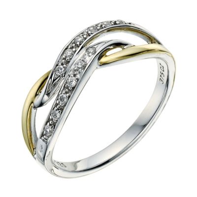 Silver & 9ct Yellow Gold Cubic Zirconia Weave Ring