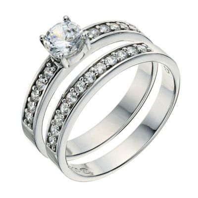 Platinum Plated Silver Cubic Zirconia Bridal Ring Set Size L - Product ...