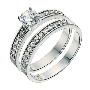 Platinum Plated Silver Cubic Zirconia Bridal Ring Set Size P
