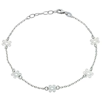 H Samuel Sterling Silver Flower Anklet 10