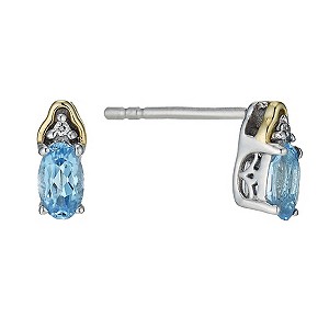 Silver and 9ct Yellow Gold Blue Topaz Oval Stud