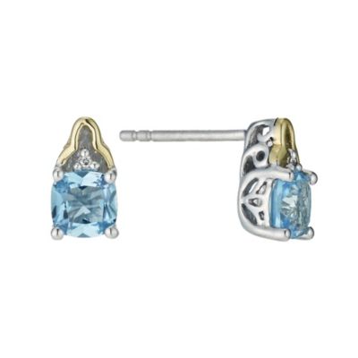 Silver and 9ct Yellow Gold Blue Topaz Earrings