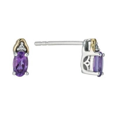 Silver & 9ct Yellow Gold Amethyst Oval Stud Earrings - Product number 9242414