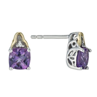Silver & 9ct Yellow Gold Cushion Cut Amethyst Earrings - Product number 9242422