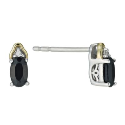 Silver & 9ct Yellow Gold Sapphire Stud Earrings - Product number 9242430