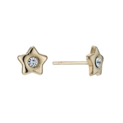 H Samuel 9ct Yellow Gold Crystal Centre Star Stud Earrings