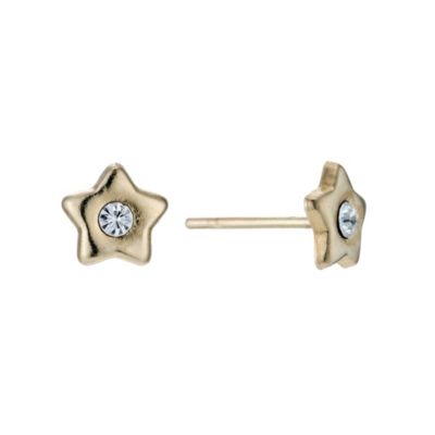 9ct Yellow Gold Crystal Centre Star Stud Earrings