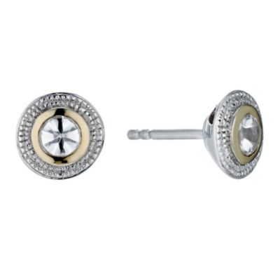 Silver & 9ct Yellow Gold Cubic Zirconia Round Stud Earrings - Product number 9242627