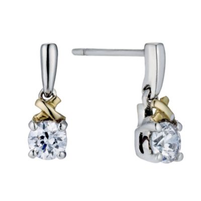 Silver & 9ct Yellow Gold Cubic Zirconia Drop Earrings - Product number 9242635