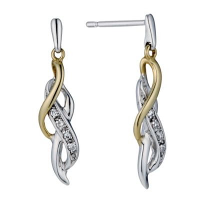 Silver & 9ct Yellow Gold Cubic Zirconia Twist Earrings - Product number 9242643