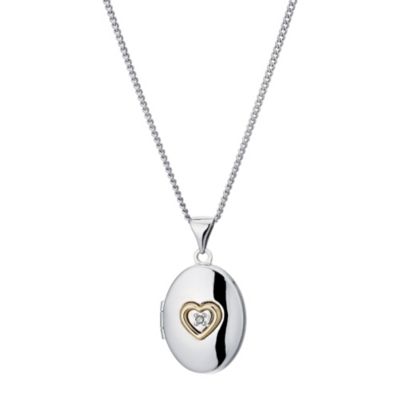 Silver & 9ct Yellow Gold Heart & Diamond Oval Locket - Product number 9243186