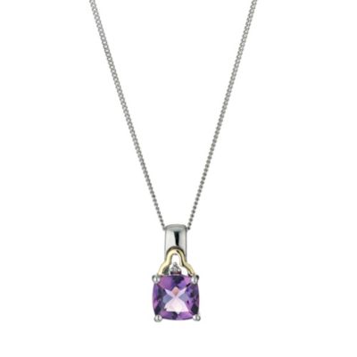 Silver & 9ct Yellow Gold Cushion Cut Amethyst Pendant - Product number 9243429
