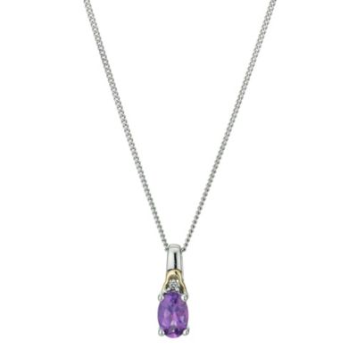 Silver & 9ct Yellow Gold Oval Amethyst Pendant - Product number 9243437