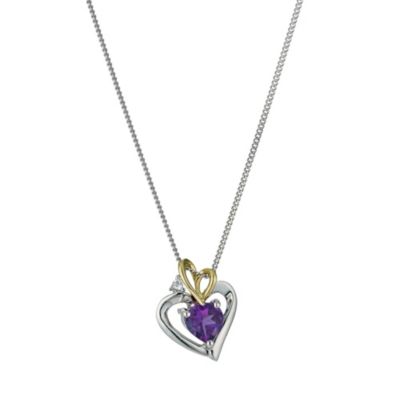 H Samuel Silver and 9ct Yellow Gold Heart and Amethyst
