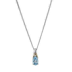 Silver and 9ct Yellow Gold Blue Topaz and Cubic