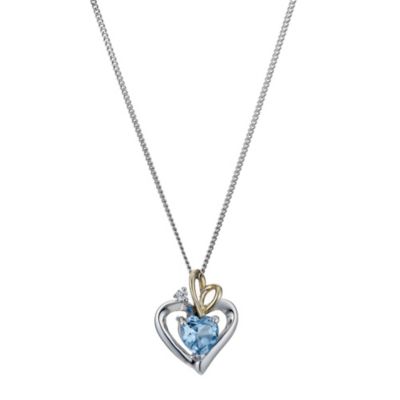 H Samuel Silver and 9ct Yellow Gold Blue Topaz Heart
