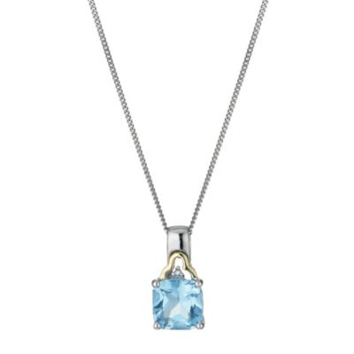 Silver & 9ct Yellow Gold Cushion Cut Blue Topaz Pendant - Product number 9243488