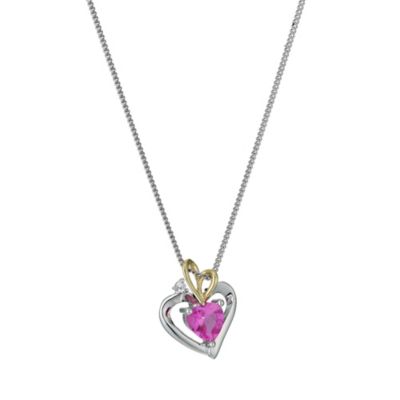 Silver & 9ct Yellow Gold Created Pink Sapphire Pendant - Product number 9243496