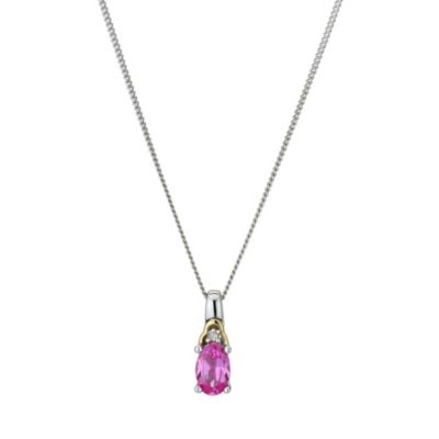 Silver & 9ct Yellow Gold Oval Created Pink Sapphire Pendant - Product number 9243518