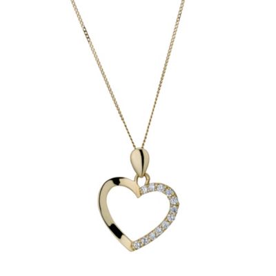 9ct Yellow Gold Half Cubic Zirconia Heart Pendant - Product number 9243569