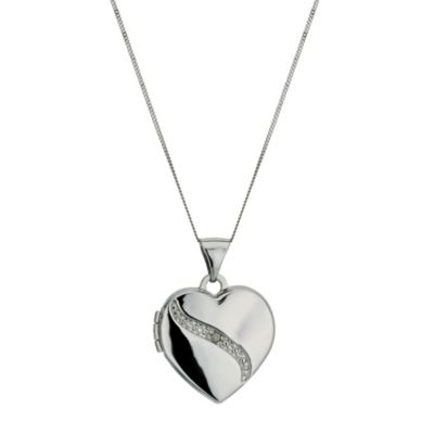 9ct White Gold Diamond Set Heart Shaped Locket