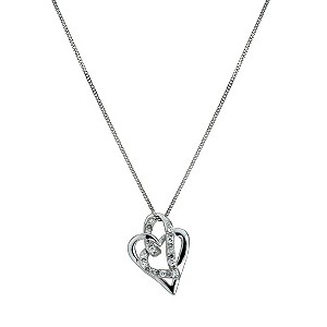 9ct White Gold Cubic Zirconia Double Heart Pendant