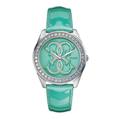 Guess Ladies' Stone Set & Green Patent Strap Watch - Product number 9246266