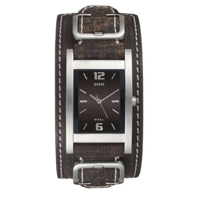 Guess Men's Brown Stitched Strap Watch - Product number 9246479