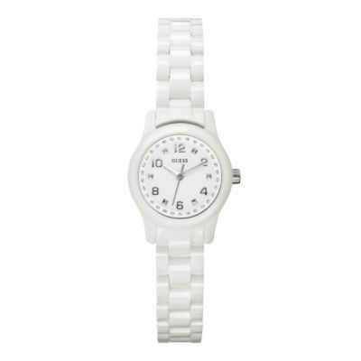 Guess Ladies' Stone Set & White Strap Watch