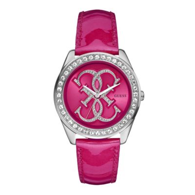 Guess Ladies' Stone Set & Pink Patent Strap Watch - Product number 9246576