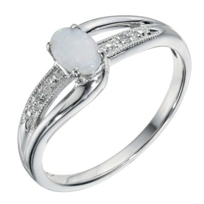9ct White Gold Opal & Diamond Ring - Product number 9247661