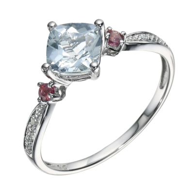 9ct White Gold Aquamarine Pink Tourmaline and