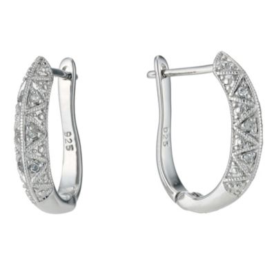 H Samuel Sterling Silver and Diamond Hoop Earrings