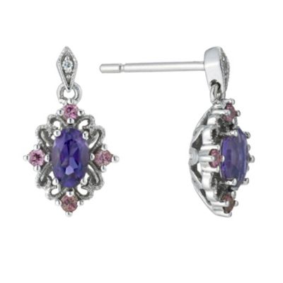 9ct White Gold Amethyst and Diamond Drop Earrings