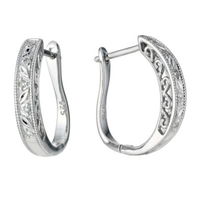 Sterling Silver Diamond Hoop Earrings