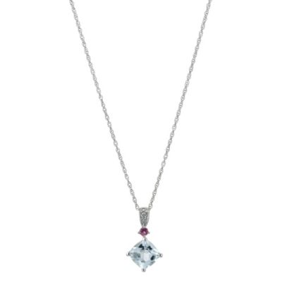 H Samuel 9ct White Gold Aquamarine and Diamond Pendant