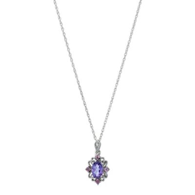 9ct White Gold Amethyst & Diamond Oval Pendant - Product number 9248021